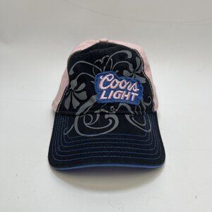 Y2K Coors Light Strapback Adjustable Hat Cap Beer Women Grunge Floral Goth Pink